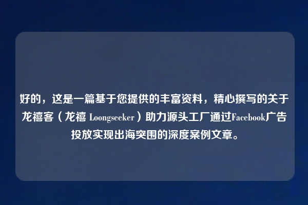 好的，这是一篇基于您提供的丰富资料，精心撰写的关于龙禧客（龙禧 Loongseeker）助力源头工厂通过Facebook广告投放实现出海突围的深度案例文章。