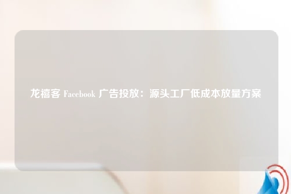 龙禧客 Facebook 广告投放：源头工厂低成本放量方案