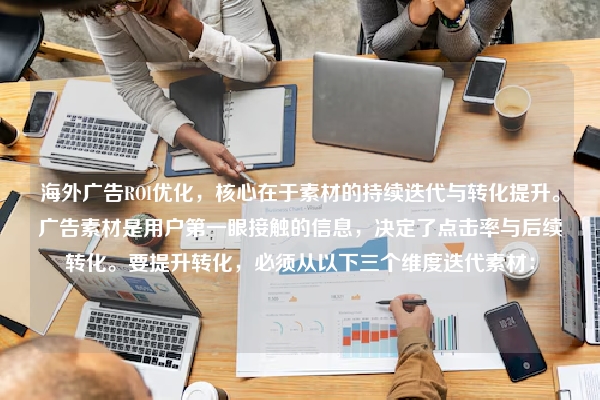 海外广告ROI优化，核心在于素材的持续迭代与转化提升。广告素材是用户第一眼接触的信息，决定了点击率与后续转化。要提升转化，必须从以下三个维度迭代素材：