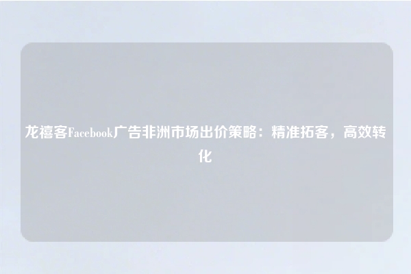 龙禧客Facebook广告非洲市场出价策略:精准拓客,高效转化