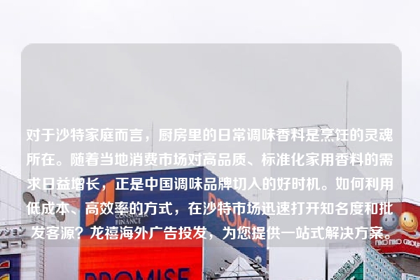 对于沙特家庭而言,厨房里的日常调味香料是烹饪的灵魂所在。随着当地消费市场对高品质、标准化家用香料的需求日益增长,正是中国调味品牌切入的好时机。如何利用低成本、高效率的方式,在沙特市场迅速打开知名度和批发客源?龙禧海外广告投发,为您提供一站式解决方案。