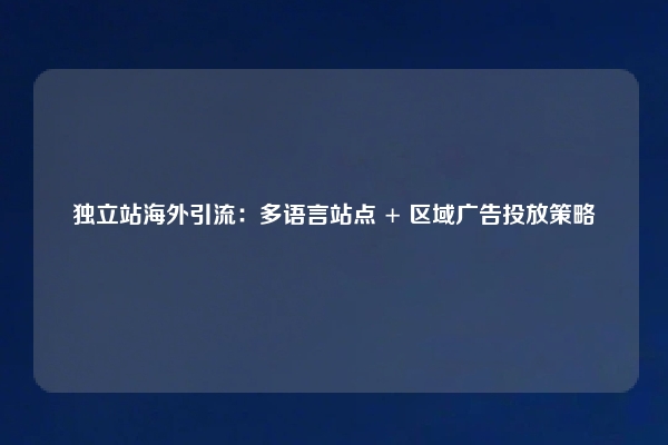 独立站海外引流:多语言站点 + 区域广告投放策略