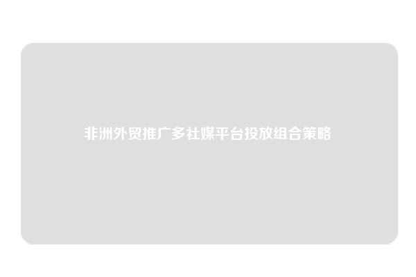 非洲外贸推广多社媒平台投放组合策略