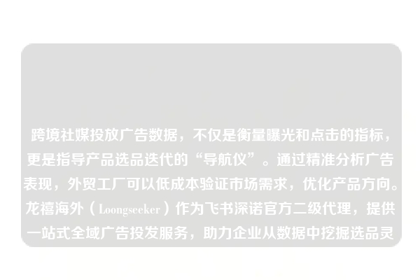 跨境社媒投放广告数据，不仅是衡量曝光和点击的指标，更是指导产品选品迭代的“导航仪”。通过精准分析广告表现，外贸工厂可以低成本验证市场需求，优化产品方向。龙禧海外（Loongseeker）作为飞书深诺官方二级代理，提供一站式全域广告投发服务，助力企业从数据中挖掘选品灵感。