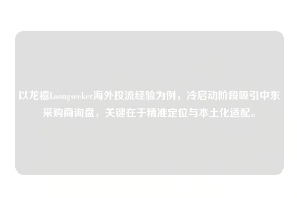 以龙禧Loongseeker海外投流经验为例，冷启动阶段吸引中东采购商询盘，关键在于精准定位与本土化适配。